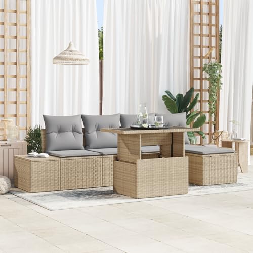 ZQQLVOO 6-TLG. Garten-Sofagarnitur mit Kissen Beige Poly Rattan “区分 for 室内 ZQQLVOO 6-TLG. Garten-Sofagarnitur mit Kissen Beige Poly Rattan “区分 for 室内 von ZQQLVOO