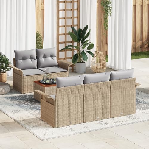 ZQQLVOO 6-TLG. Garten-Sofagarnitur mit Kissen Beige Poly Rattan 使用逗号” for 卧室 von ZQQLVOO