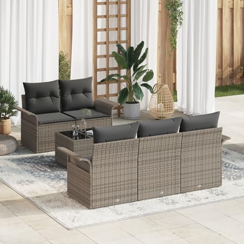 ZQQLVOO 6-TLG. Garten-Sofagarnitur mit Kissen Grau Poly Rattan 使用逗号” for 办公室 von ZQQLVOO