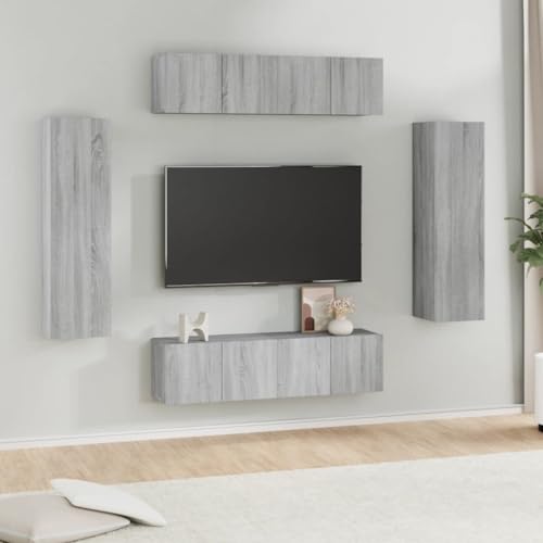 ZQQLVOO 6-TLG. TV-Schrank-Set Grau Sonoma Holzwerkstoff Sideboard hängend Couchtisch wohnzimmerschrank tv kommode von ZQQLVOO