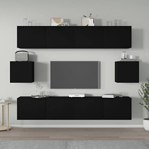 ZQQLVOO 6-TLG. TV-Schrank-Set Schwarz Holzwerkstoff Wandmontiertes TV Schrank Set aus recyceltem Holz mit rustikalem Design und modularem Stauraum. ZQQLVOO 6-TLG. TV-Schrank-Set Schwarz Holzwerkstoff Wandmontiertes TV Schrank Set aus recyceltem Holz mit rustikalem Design und modularem Stauraum. von ZQQLVOO