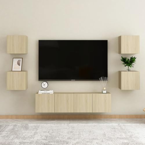 ZQQLVOO 6-TLG. TV-Schrank-Set Sonoma-Eiche Holzwerkstoff Wandmontierter Aufbewahrungsschrank mit Tür, rustikaler Stauraum für Wohnzimmer und Esszimmer. ZQQLVOO 6-TLG. TV-Schrank-Set Sonoma-Eiche Holzwerkstoff Wandmontierter Aufbewahrungsschrank mit Tür, rustikaler Stauraum für Wohnzimmer und Esszimmer. von ZQQLVOO