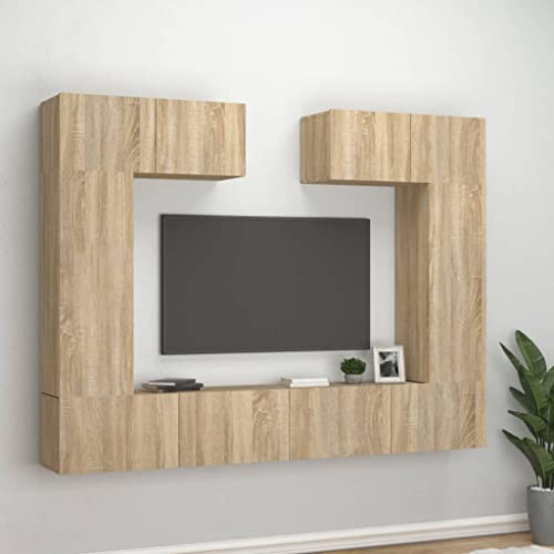 ZQQLVOO 6-TLG. TV-Schrank-Set Sonoma-Eiche Holzwerkstoff lowboard Fernseher Schrank Sideboard Wohnzimmer Konsolentisch mit Schubladen von ZQQLVOO