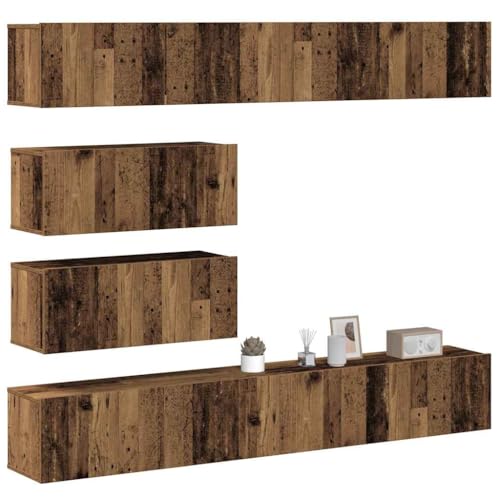 ZQQLVOO 6-TLG. TV-Schrank-Set Wandmontage Altholz-Optik Holzwerkstoff Fernseher kommode tv Bank tv kommode hängeschrank von ZQQLVOO