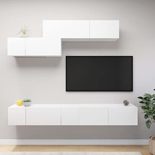 ZQQLVOO 6-TLG. TV-Schrank-Set Weiß Holzwerkstoff Konsolentisch mit Schubladen Fernsehtisch tv Regal tv Board von ZQQLVOO