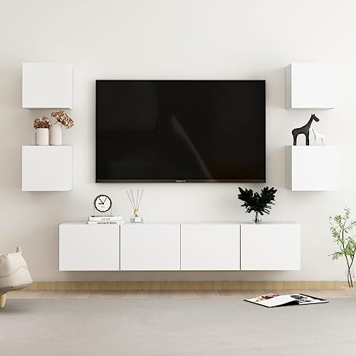 ZQQLVOO 6-TLG. TV-Schrank-Set Weiß Holzwerkstoff Wandmontierter Aufbewahrungsschrank mit Tür, rustikaler Stauraum für Wohnzimmer und Esszimmer. ZQQLVOO 6-TLG. TV-Schrank-Set Weiß Holzwerkstoff Wandmontierter Aufbewahrungsschrank mit Tür, rustikaler Stauraum für Wohnzimmer und Esszimmer. von ZQQLVOO