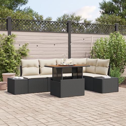 ZQQLVOO 6-Teiliges Garten Essgruppen Set mit Kissen Schwarz Poly Rattan Akazie 使用逗号” for 室外 von ZQQLVOO