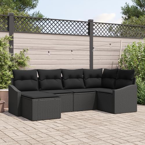 ZQQLVOO 6-teilige Garten Essgruppe mit Polstern in Schwarz aus Poly Rattan 使用逗号” for 办公室 von ZQQLVOO