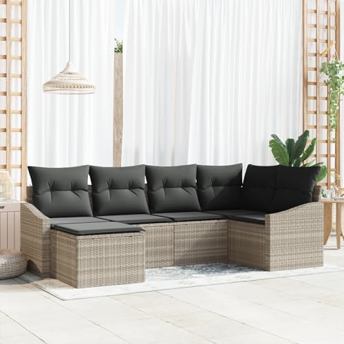 ZQQLVOO 6-teiliges Garten Essgruppen-Set mit Kissen Hellgrau Poly Rattan 使用逗号” for 办公室 von ZQQLVOO