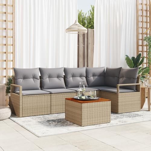 ZQQLVOO 6-teiliges Garten Sofa Set mit Kissen Beige Poly Rattan Akazie 使用逗号” for 室内 ZQQLVOO 6-teiliges Garten Sofa Set mit Kissen Beige Poly Rattan Akazie 使用逗号” for 室内 von ZQQLVOO