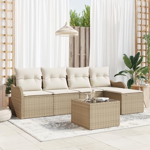 ZQQLVOO 6-teiliges Garten Sofa Set mit Kissen Braunes Poly Rattan “区分 for 办公室 von ZQQLVOO