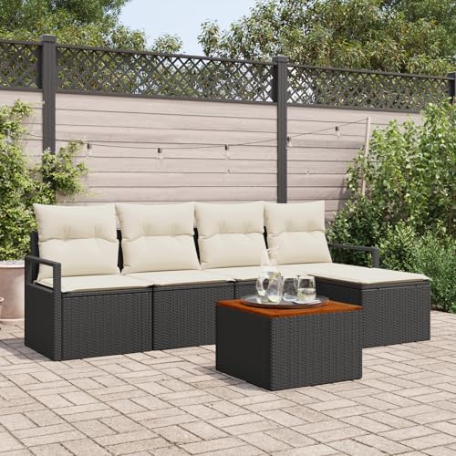 ZQQLVOO 6-teiliges Garten Sofa Set mit Kissen Schwarz Poly Rattan Akazie 使用逗号” for 室内 von ZQQLVOO