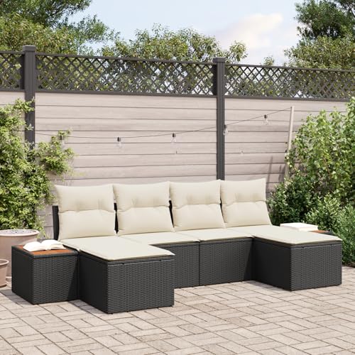 ZQQLVOO 6-teiliges Garten Sofa Set mit Kissen Schwarz Poly-Rattan Akazie 使用逗号” for 办公室 von ZQQLVOO