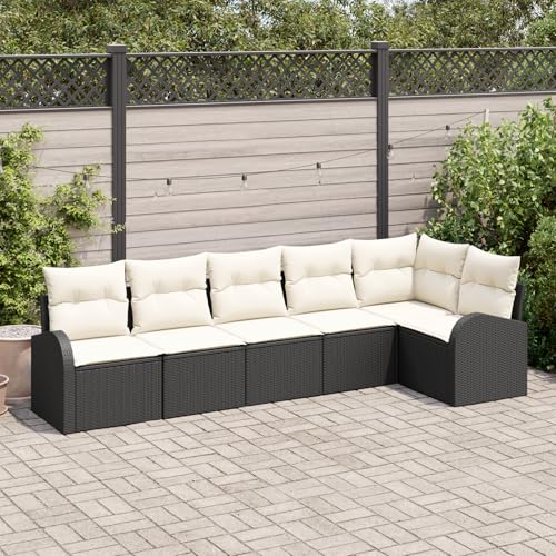 ZQQLVOO 6-teiliges Garten Sofa Set mit Kissen Schwarz Poly Rattan 使用逗号” for 室内 von ZQQLVOO