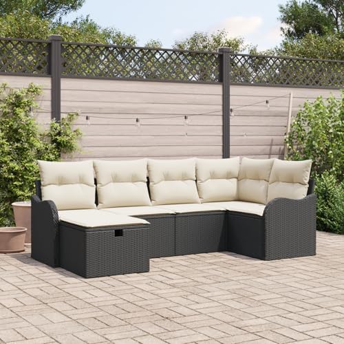 ZQQLVOO 6-teiliges Garten-Sofa-Set mit Kissen Schwarz Poly Rattan 使用逗号” for 卧室 von ZQQLVOO