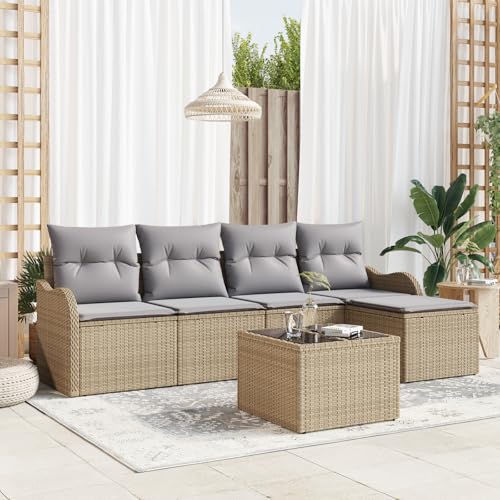 ZQQLVOO 6-teiliges Garten-Sofa-Set mit Kissen in schwarzem Poly-Rattan “区分 for 室外 ZQQLVOO 6-teiliges Garten-Sofa-Set mit Kissen in schwarzem Poly-Rattan “区分 for 室外 von ZQQLVOO
