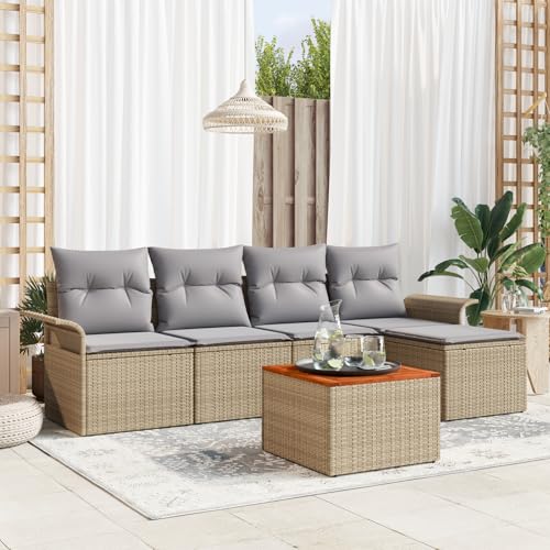 ZQQLVOO 6-teiliges Garten-Sofaset mit Kissen Beige Poly Rattan Akazie “区分 for 室外 ZQQLVOO 6-teiliges Garten-Sofaset mit Kissen Beige Poly Rattan Akazie “区分 for 室外 von ZQQLVOO