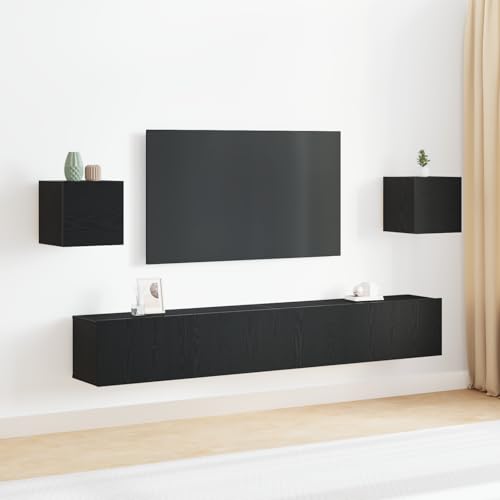 ZQQLVOO 6-teiliges TV-Regal-Set - Wandmontage, schwarzes Eichenholz, Holzwerkstoff Wandmontierter Aufbewahrungsschrank mit Tür, rustikaler Stauraum für Wohnzimmer und E ZQQLVOO 6-teiliges TV-Regal-Set - Wandmontage, schwarzes Eichenholz, Holzwerkstoff Wandmontierter Aufbewahrungsschrank mit Tür, rustikaler Stauraum für Wohnzimmer und E von ZQQLVOO
