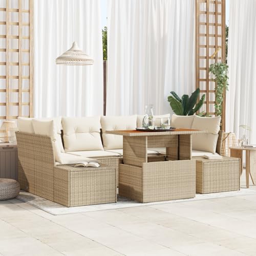 ZQQLVOO 7-TLG. Garten-Essgruppe mit Kissen Beige Poly Rattan Akazie “区分 for 卧室 ZQQLVOO 7-TLG. Garten-Essgruppe mit Kissen Beige Poly Rattan Akazie “区分 for 卧室 von ZQQLVOO