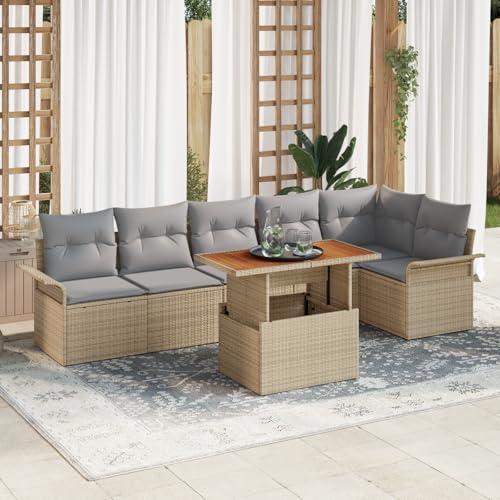 ZQQLVOO 7-TLG. Garten-Essgruppe mit Kissen Beige Poly Rattan Akazie “区分 for 办公室 ZQQLVOO 7-TLG. Garten-Essgruppe mit Kissen Beige Poly Rattan Akazie “区分 for 办公室 von ZQQLVOO
