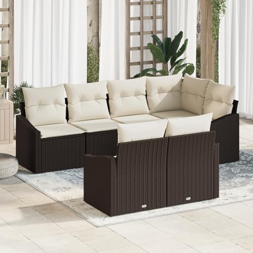 ZQQLVOO 7-TLG. Garten-Essgruppe mit Kissen Braun Poly Rattan “区分 for 室外 von ZQQLVOO