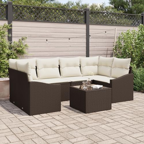 ZQQLVOO 7-TLG. Garten-Essgruppe mit Kissen Braun Poly Rattan 使用逗号” for 卧室 von ZQQLVOO