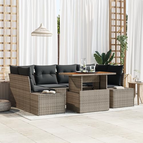ZQQLVOO 7-TLG. Garten-Essgruppe mit Kissen Grau Poly Rattan Akazie 使用逗号” for 卧室 von ZQQLVOO