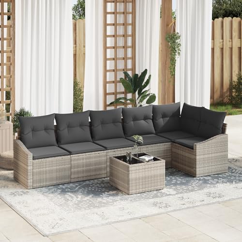 ZQQLVOO 7-TLG. Garten-Essgruppe mit Kissen Grau Poly Rattan 使用逗号” for 办公室 von ZQQLVOO