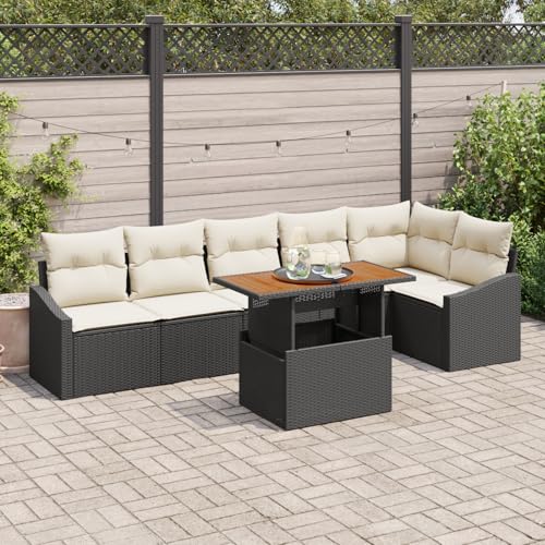 ZQQLVOO 7-TLG. Garten-Essgruppe mit Kissen Schwarz Poly Rattan Akazie 使用逗号” for 室内 ZQQLVOO 7-TLG. Garten-Essgruppe mit Kissen Schwarz Poly Rattan Akazie 使用逗号” for 室内 von ZQQLVOO