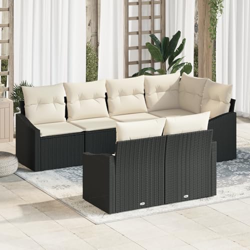 ZQQLVOO 7-TLG. Garten-Essgruppe mit Kissen Schwarz Poly Rattan 使用逗号” for 办公室 von ZQQLVOO