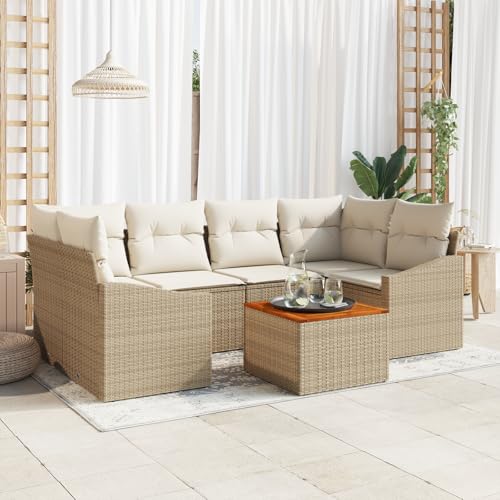 ZQQLVOO 7-TLG. Garten-Sofagarnitur mit Kissen Beige Poly Rattan Akazie 使用逗号” for 室外 ZQQLVOO 7-TLG. Garten-Sofagarnitur mit Kissen Beige Poly Rattan Akazie 使用逗号” for 室外 von ZQQLVOO