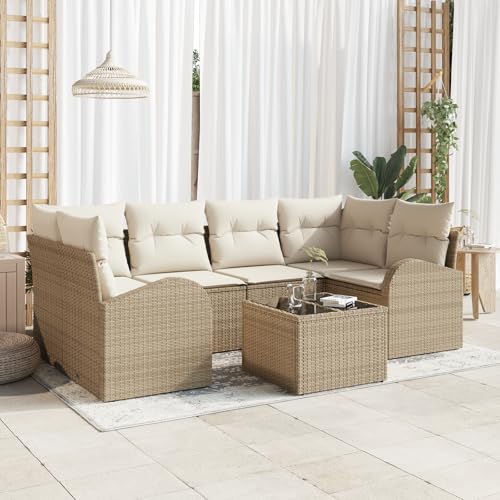 ZQQLVOO 7-TLG. Garten-Sofagarnitur mit Kissen Beige Poly Rattan “区分 for 室内 ZQQLVOO 7-TLG. Garten-Sofagarnitur mit Kissen Beige Poly Rattan “区分 for 室内 von ZQQLVOO