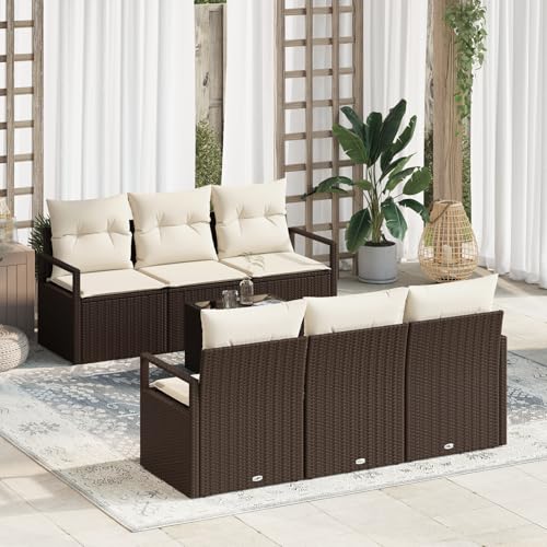 ZQQLVOO 7-TLG. Garten-Sofagarnitur mit Kissen Braun Poly Rattan 使用逗号” for 室外 von ZQQLVOO