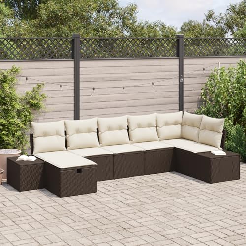 ZQQLVOO 7-TLG. Garten-Sofagarnitur mit Kissen Braun Poly Rattan “区分 for 卧室 von ZQQLVOO