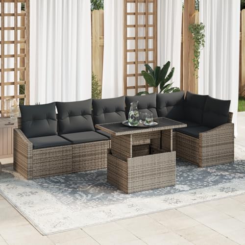 ZQQLVOO 7-TLG. Garten-Sofagarnitur mit Kissen Grau Poly Rattan “区分 for 室内 ZQQLVOO 7-TLG. Garten-Sofagarnitur mit Kissen Grau Poly Rattan “区分 for 室内 von ZQQLVOO