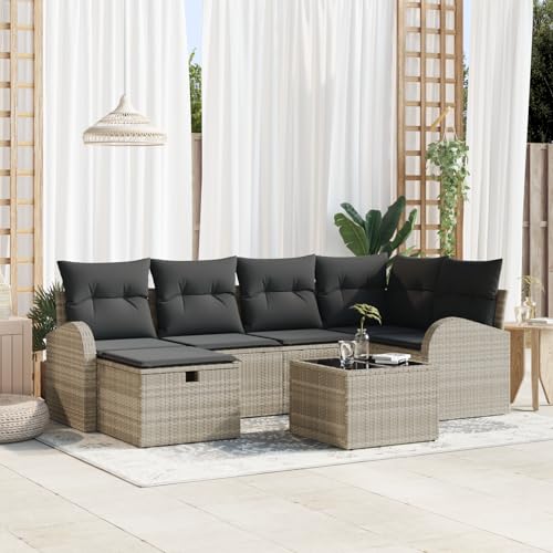 ZQQLVOO 7-TLG. Garten-Sofagarnitur mit Kissen Hellgrau Poly Rattan “区分 for 卧室 von ZQQLVOO