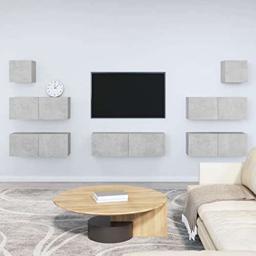 ZQQLVOO 7-TLG. TV-Schrank-Set Betongrau Holzwerkstoff lowboard tv Regal Konsolentisch mit Schubladen Fernseher Tisch von ZQQLVOO