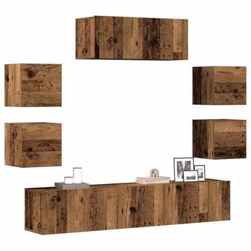 ZQQLVOO 7-TLG. TV-Schrank-Set Wandmontage Altholz-Optik Holzwerkstoff tv unterschrank tv ständer hängeschrank Sideboard Wohnzimmer von ZQQLVOO