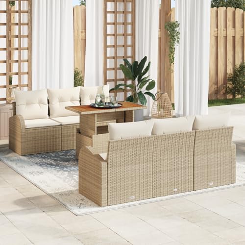 ZQQLVOO 7-teiliges Garten Essgruppe mit Kissen Beige Poly Rattan Akazie “区分 for 室外 ZQQLVOO 7-teiliges Garten Essgruppe mit Kissen Beige Poly Rattan Akazie “区分 for 室外 von ZQQLVOO