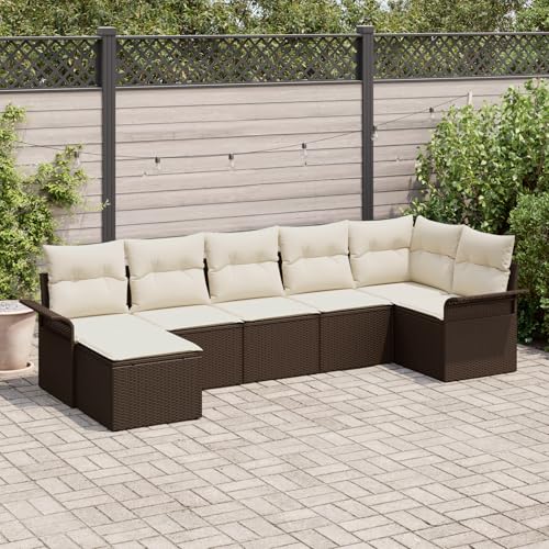ZQQLVOO 7-teiliges Garten-Sofa-Set mit Kissen Braun Poly-Rattan “区分 for 室外 von ZQQLVOO