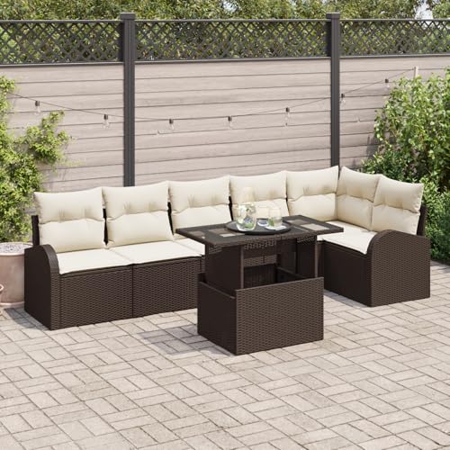 ZQQLVOO 7-teiliges Garten-Sofa-Set mit Kissen Braun Poly Rattan “区分 for 室内 von ZQQLVOO