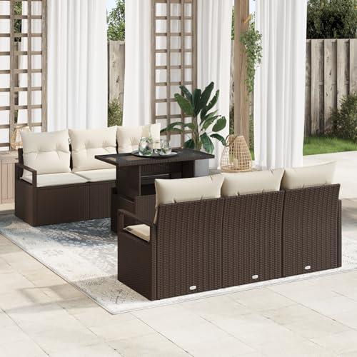 ZQQLVOO 7-teiliges Garten Sofa Set mit Kissen in Braun Poly Rattan 使用逗号” for 办公室 von ZQQLVOO