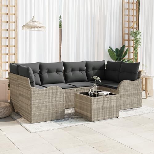 ZQQLVOO 7-teiliges Garten-Sofaset mit Kissen in Hellgrau Poly Rattan “区分 for 室外 von ZQQLVOO
