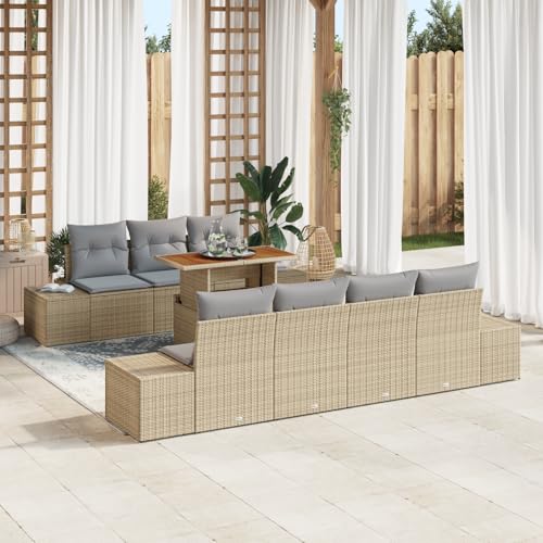 ZQQLVOO 8-TLG. Garten-Essgruppe mit Kissen Beige Poly Rattan Akazie “区分 for 办公室 von ZQQLVOO