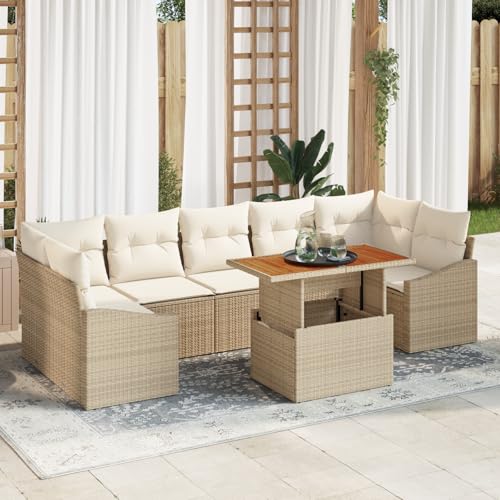 ZQQLVOO 8-TLG. Garten-Essgruppe mit Kissen Beige Poly Rattan Akazie 使用逗号” for 办公室 von ZQQLVOO