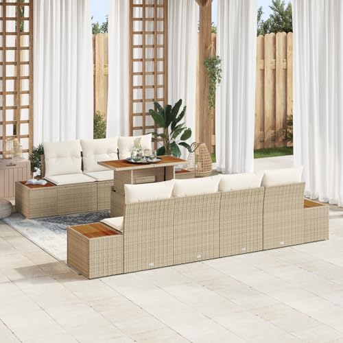 ZQQLVOO 8-TLG. Garten-Essgruppe mit Kissen Beige Poly Rattan Akazie 使用逗号” for 办公室 von ZQQLVOO