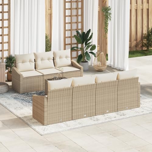 ZQQLVOO 8-TLG. Garten-Essgruppe mit Kissen Beige Poly Rattan “区分 for 室外 von ZQQLVOO