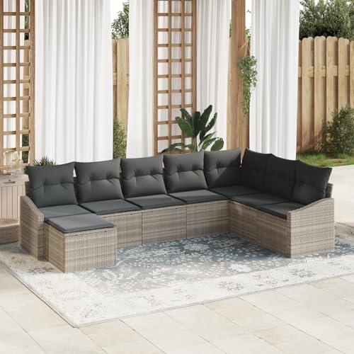 ZQQLVOO 8-TLG. Garten-Essgruppe mit Kissen Hellgrau Poly Rattan 使用逗号” for 室外 von ZQQLVOO