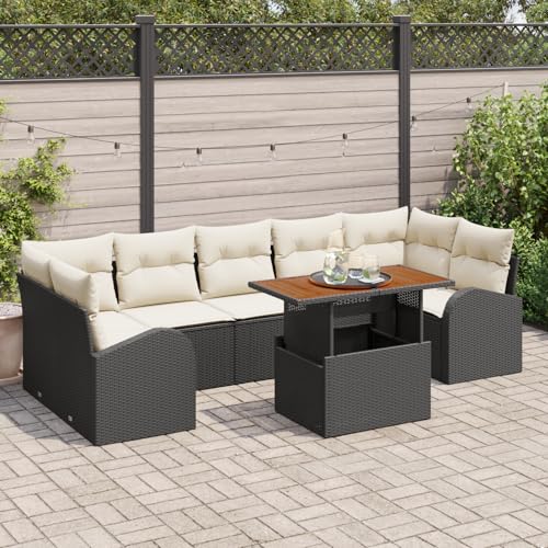 ZQQLVOO 8-TLG. Garten-Essgruppe mit Kissen Schwarz Poly Rattan Akazie 使用逗号” for 办公室 von ZQQLVOO