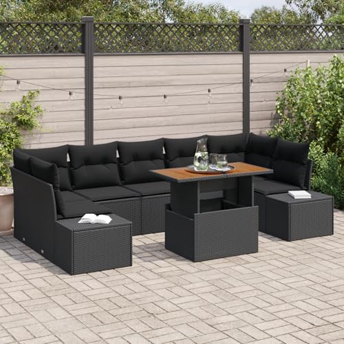 ZQQLVOO 8-TLG. Garten-Essgruppe mit Kissen Schwarz Poly Rattan Akazie “区分 for 办公室 von ZQQLVOO